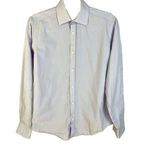 Michealsons of London Button Front Shirt Men's 14.5 Lavendar Stripe Slim Fit